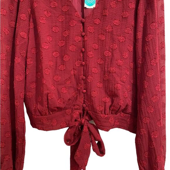 Lush Burgundy Posey Tie Front Crop Blouse Sz M NWT - Picture 4 of 14
